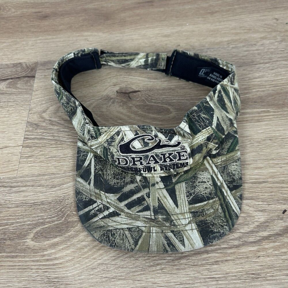 Drake Waterfowl Systems Camo Adjustable Visor Hat Embroidered Logo Cap